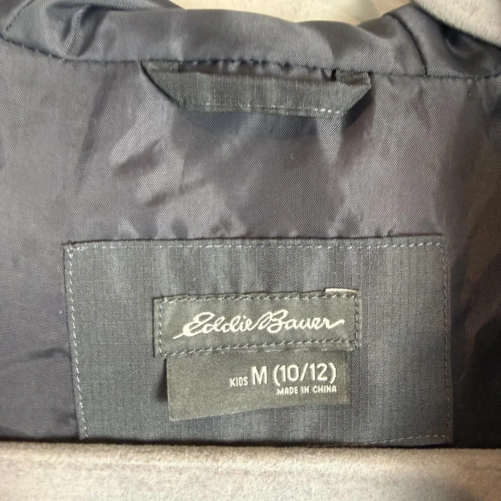 Eddie Bauer Jacket Kids 10/12 Red Gray‎ Hooded Windbreaker Zip Pockets Logo
